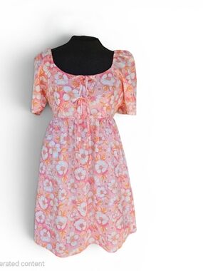 Copper Key Floral Tie-Front Mini Dress Pink Peach Blossom Puff Sleeve